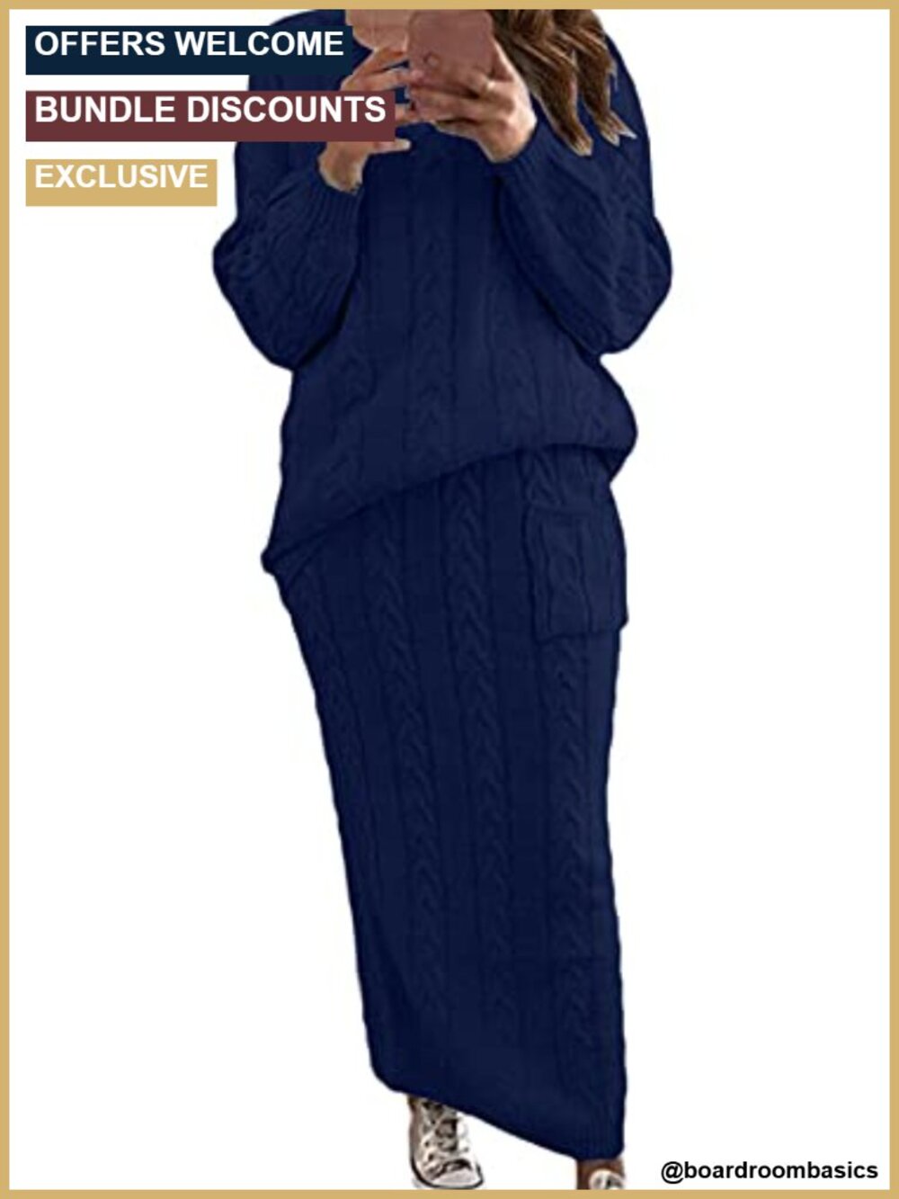 Chunky Cable Knit Sweater and Long Skirt 2 Piece Set Pullover Outfit